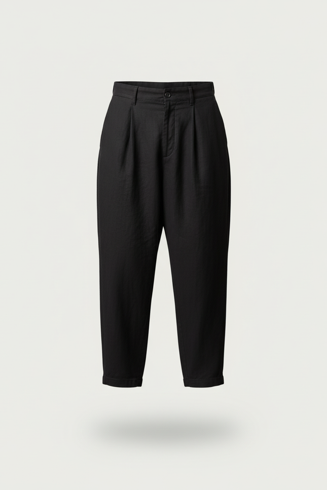 Pantalon Baggy Noir Lin Plissé Ample Décontracté Homme - vue 3