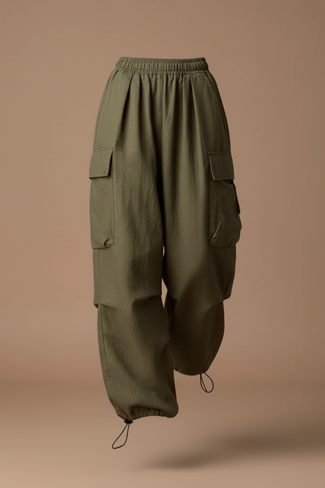 Pantalon Baggy Cargo Vert Militaire Ample Décontracté - Kaki Lin - vue 3