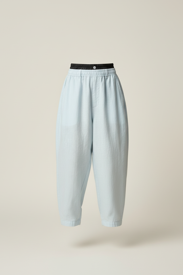 Pantalon Baggy Bleu Clair Ample Lin Enfant - vue 3