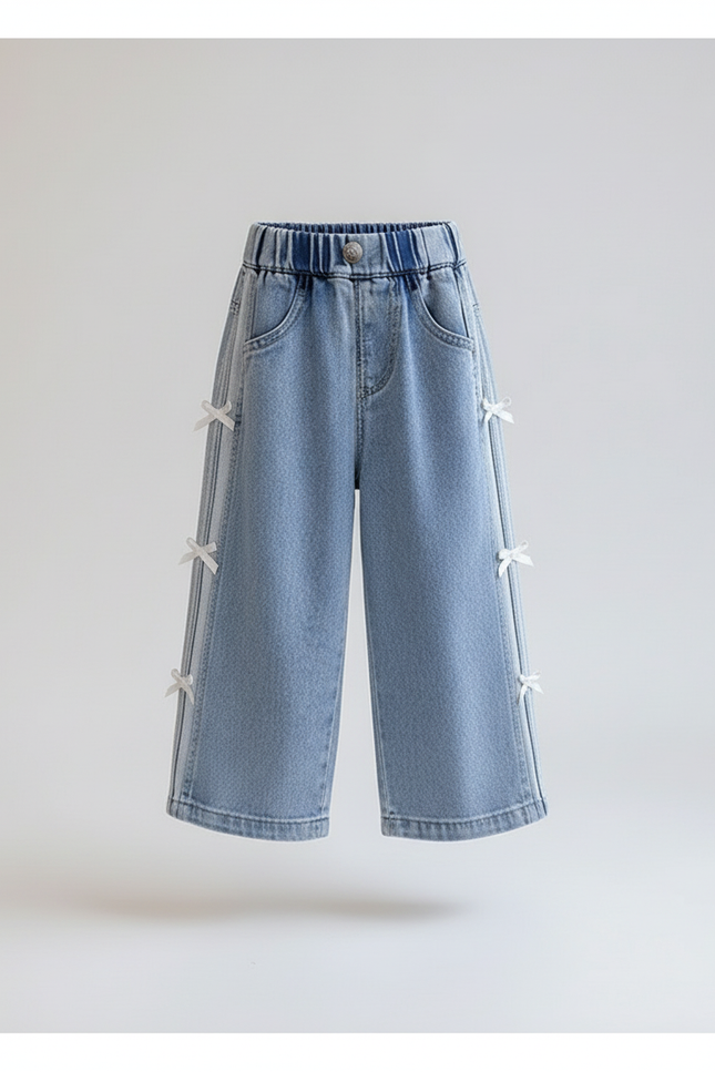 Pantalon Baggy Denim Bleu Ample Nœuds Latéraux Fille - Jean - vue 3