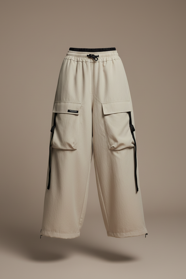 Pantalon Baggy Beige Cargo Ample Décontracté - Toile - vue 3