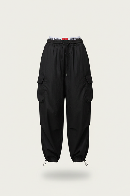 Pantalon Baggy Noir Cargo Ample Femme Streetwear - Polyester - vue 3