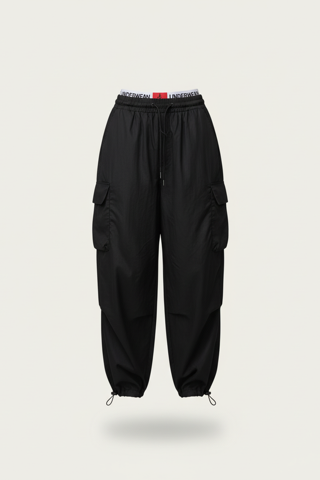 Pantalon Baggy Noir Cargo Ample Femme Streetwear - Polyester - vue 3
