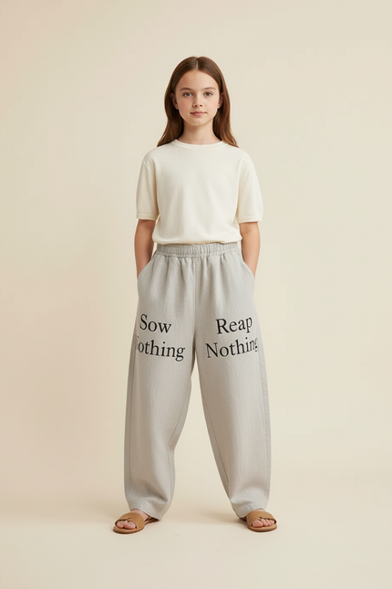Pantalon Baggy Lin Gris Ample Lettres Fille - vue 3