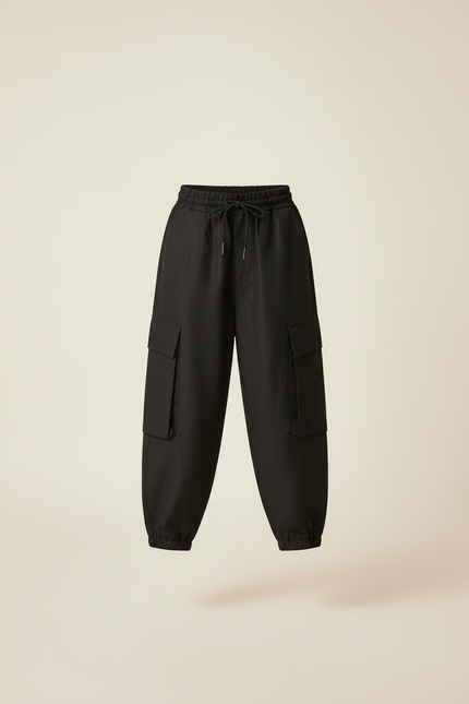 Pantalon Baggy Noir Ample Cargo Coton Sport Enfant - vue 3