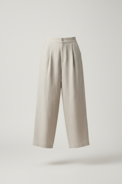 Pantalon Baggy Lin Beige Ample Plissé Femme - vue 3