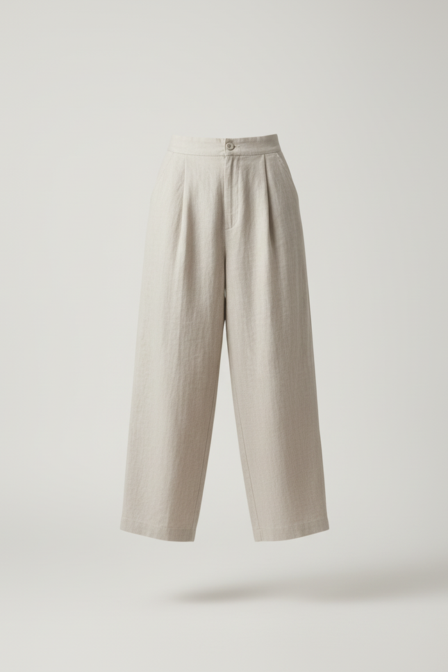 Pantalon Baggy Lin Beige Ample Plissé Femme - vue 3