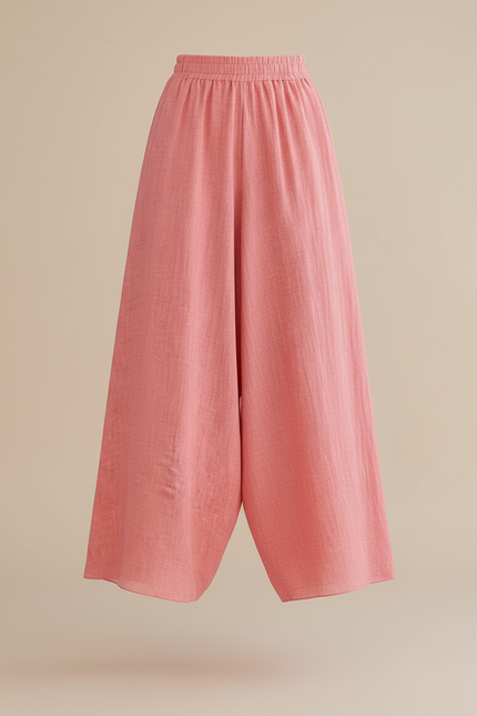 Pantalon Baggy Rose Ample Lin Taille Haute Femme - vue 3