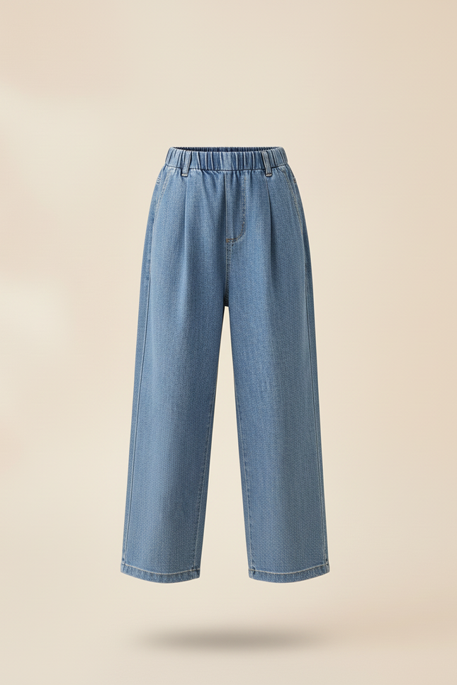 Pantalon Baggy Denim Ample Uni Décontracté Fille - Bleu Jean - vue 3