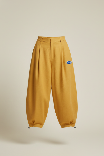 Pantalon Baggy Jaune Ample Décontracté Plissé - Lin - vue 3