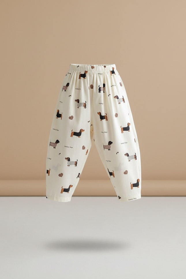 Pantalon Baggy Crème Coton Imprimé Chiens Ample Enfant - Blanc - vue 3