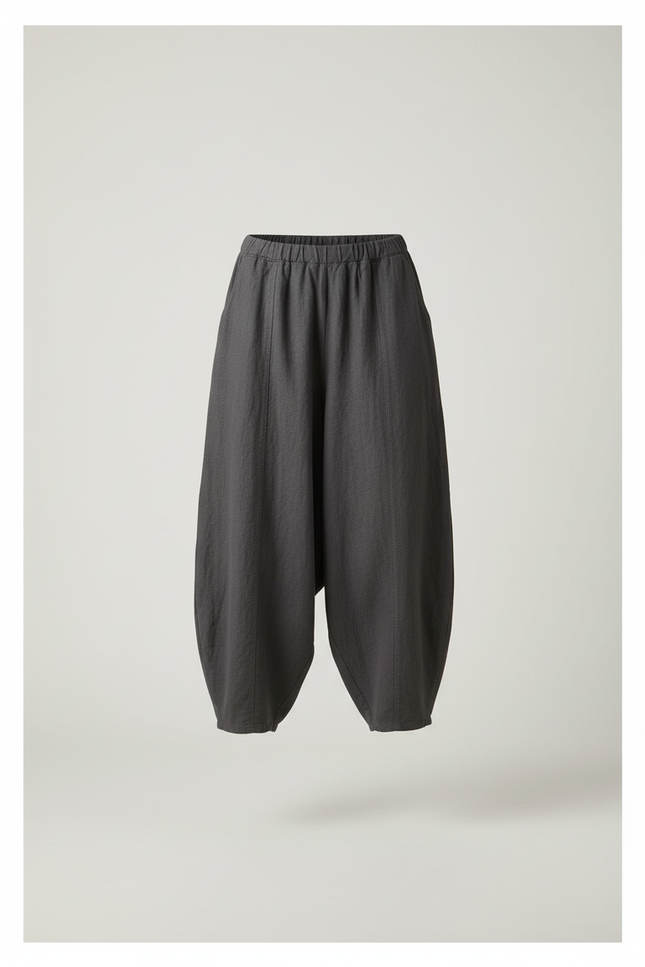 Pantalon Baggy Gris Lin Ample Élastique Femme - vue 3