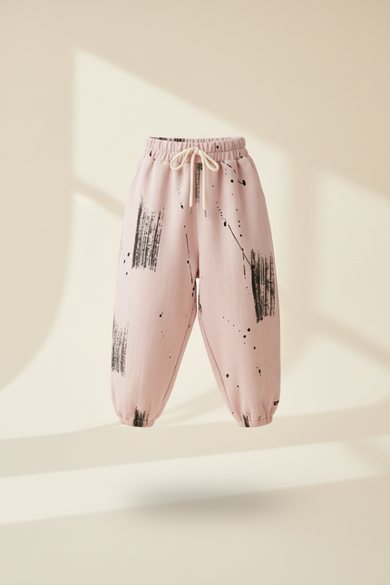 Pantalon Baggy Rose Pâle Coton Imprimé Ample Enfant - vue 3