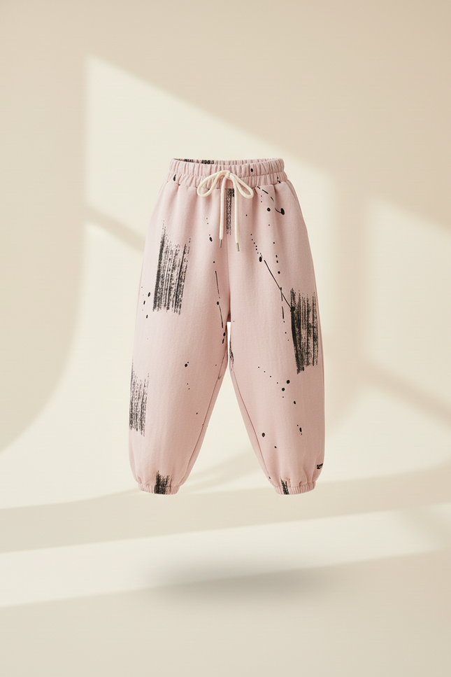 Pantalon Baggy Rose Pâle Coton Imprimé Ample Enfant - vue 3