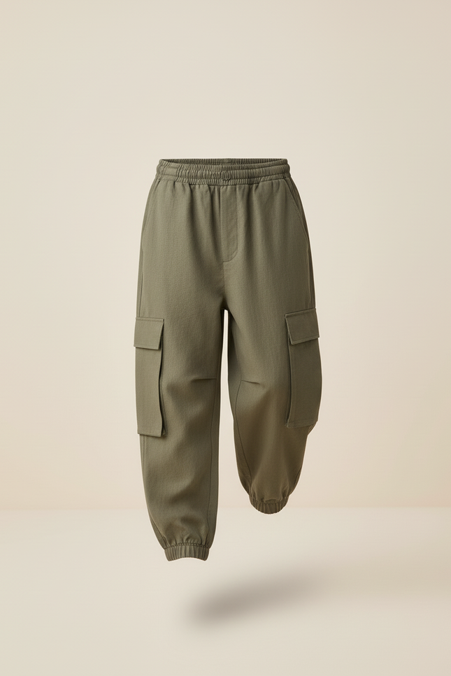 Pantalon Baggy Kaki Cargo Enfant Coton Ample Décontracté - vue 3