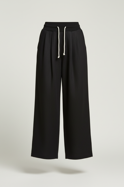 Pantalon Baggy Noir Ample Fluide Cordon Élégant - Lin - vue 3