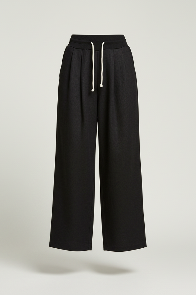 Pantalon Baggy Noir Ample Fluide Cordon Élégant - Lin - vue 3