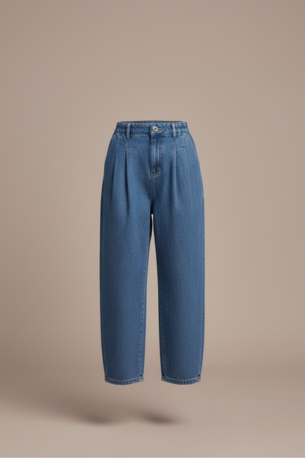 Pantalon Baggy Bleu Jean Ample Plissé Fille - vue 3