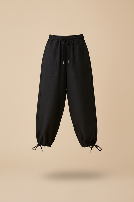 Pantalon Baggy Noir Lin Ample Décontracté Enfant - vue 3