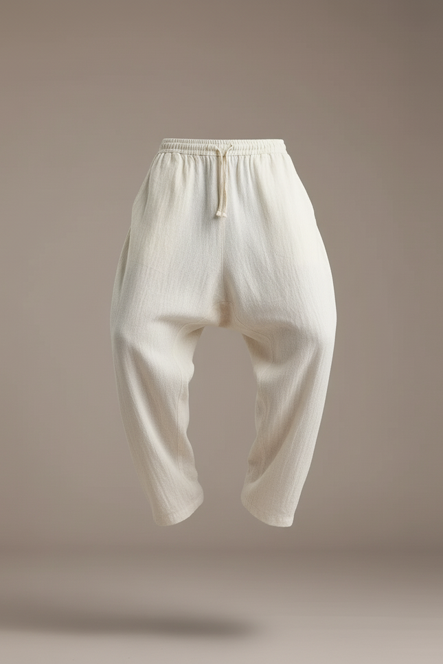 Pantalon Baggy Lin Coton Ample Cordon Beige Homme - vue 3