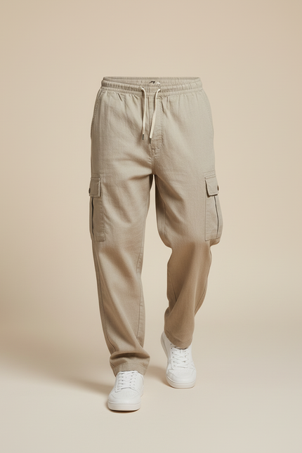 Pantalon Baggy Beige Cargo Ample Confortable Décontracté Homme - Lin - vue 3
