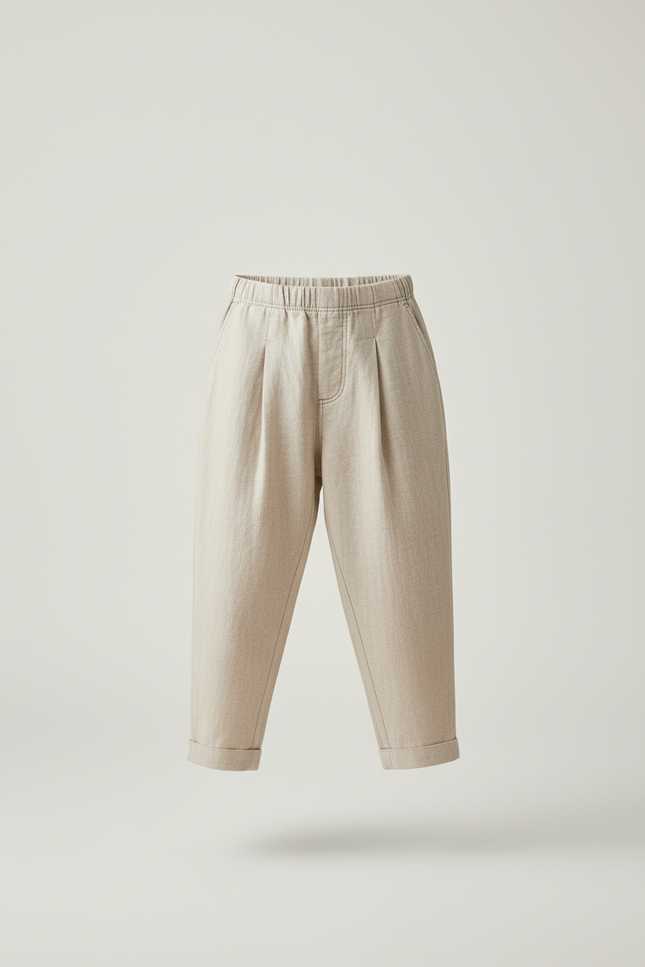 Pantalon Baggy Beige Lin Plissé Ample Enfant - vue 3