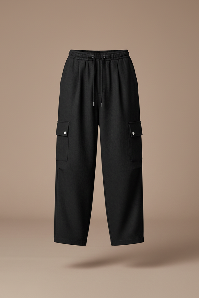 Pantalon Baggy Noir Cargo Cordon Ample Enfant - Coton - vue 3