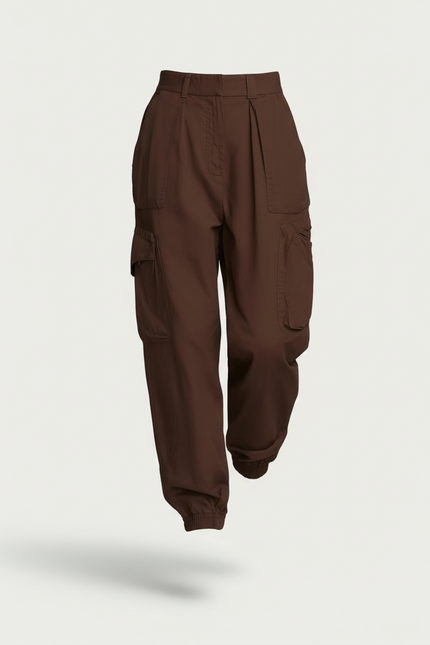 Pantalon Baggy Marron Cargo Décontracté Ample Multi-poches Femme - Gabardine - vue 3
