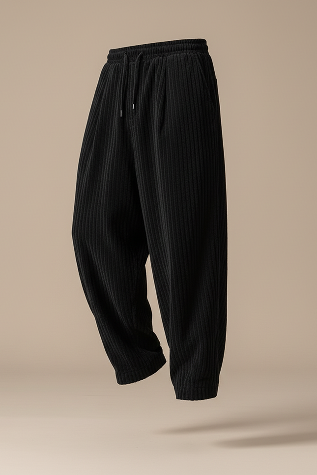Pantalon Baggy Noir Velours Côtelé Ample Droit Homme - Cordé - vue 3