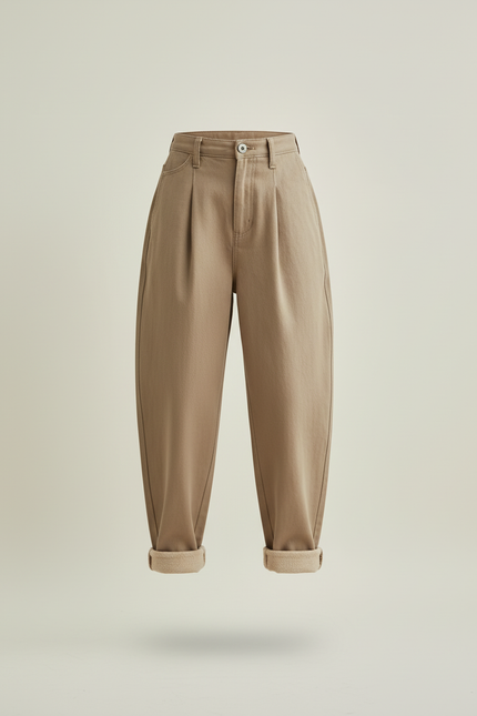 Pantalon Baggy Fille Kaki Taille Haute - Beige Toile - vue 3