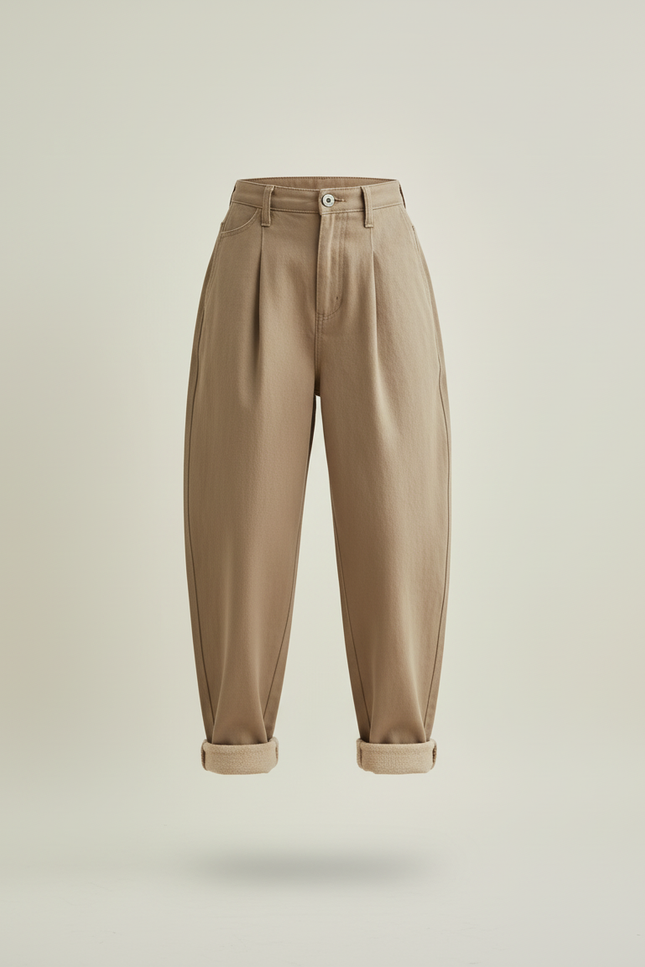 Pantalon Baggy Fille Kaki Taille Haute - Beige Toile - vue 3
