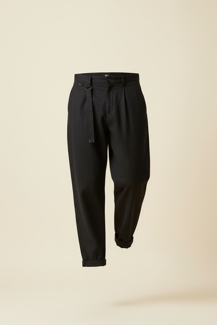 Pantalon Baggy Noir Ample Coton Plissé Décontracté Homme - vue 3