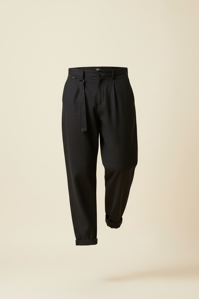 Pantalon Baggy Noir Ample Coton Plissé Décontracté Homme - vue 3
