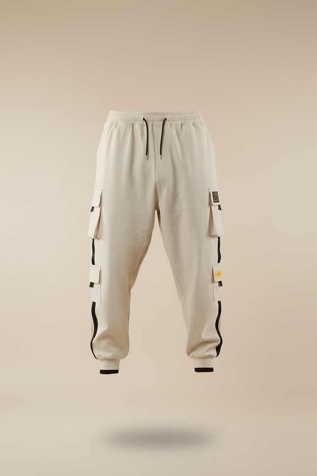 Pantalon Baggy Beige Cargo Décontracté Multi-Poches Homme - Molleton - vue 3