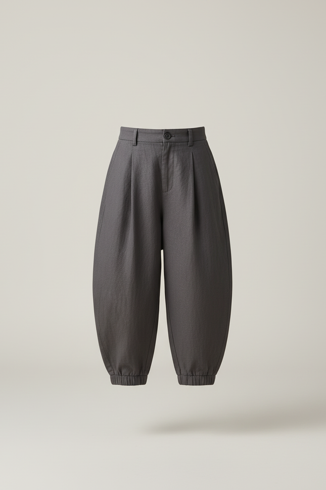 Pantalon Baggy Gris Plissé Ample Enfant - Lin - vue 3