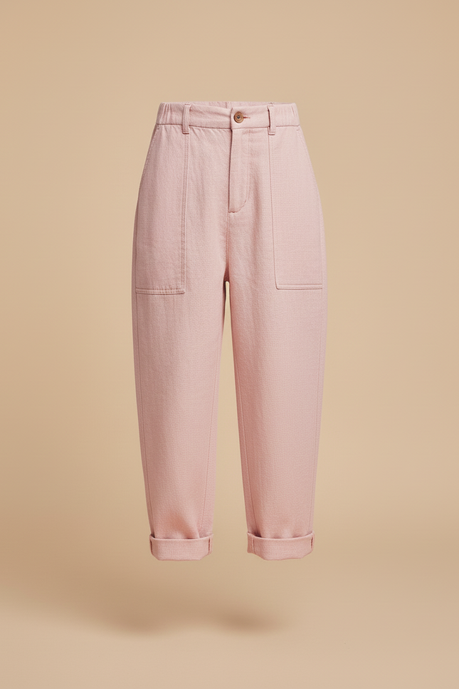 Pantalon Baggy Rose Ample Décontracté Enfant Poches - Lin - vue 3