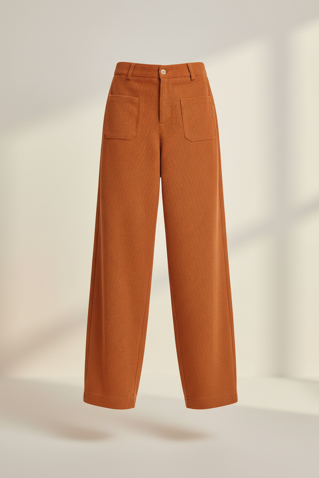 Pantalon Baggy Côtelé Ample Orange Taille Haute Décontracté - Cordé - vue 3