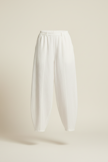 Pantalon Baggy Blanc Lin Fluide Ample Élégant - vue 3