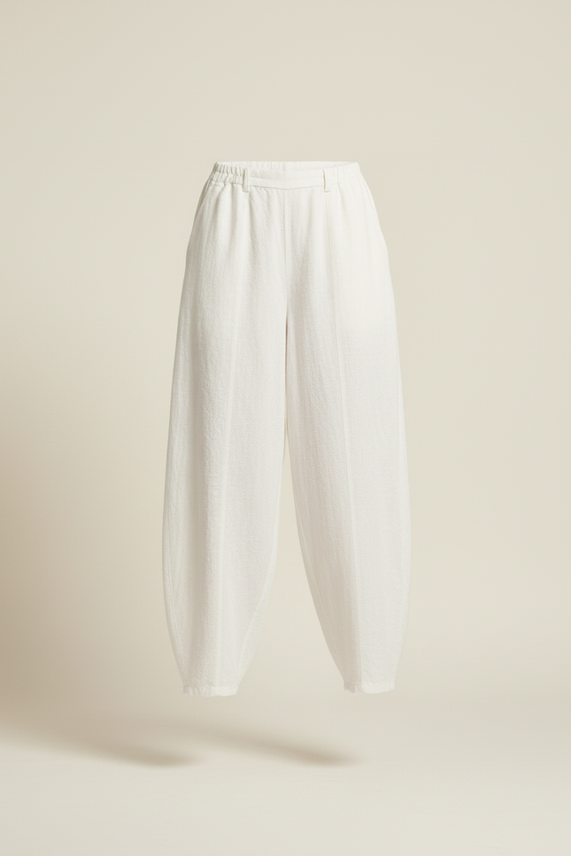 Pantalon Baggy Blanc Lin Fluide Ample Élégant - vue 3
