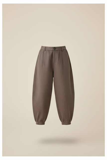 Pantalon Baggy Marron Ample Coton Enfant Décontracté Élastique - vue 3