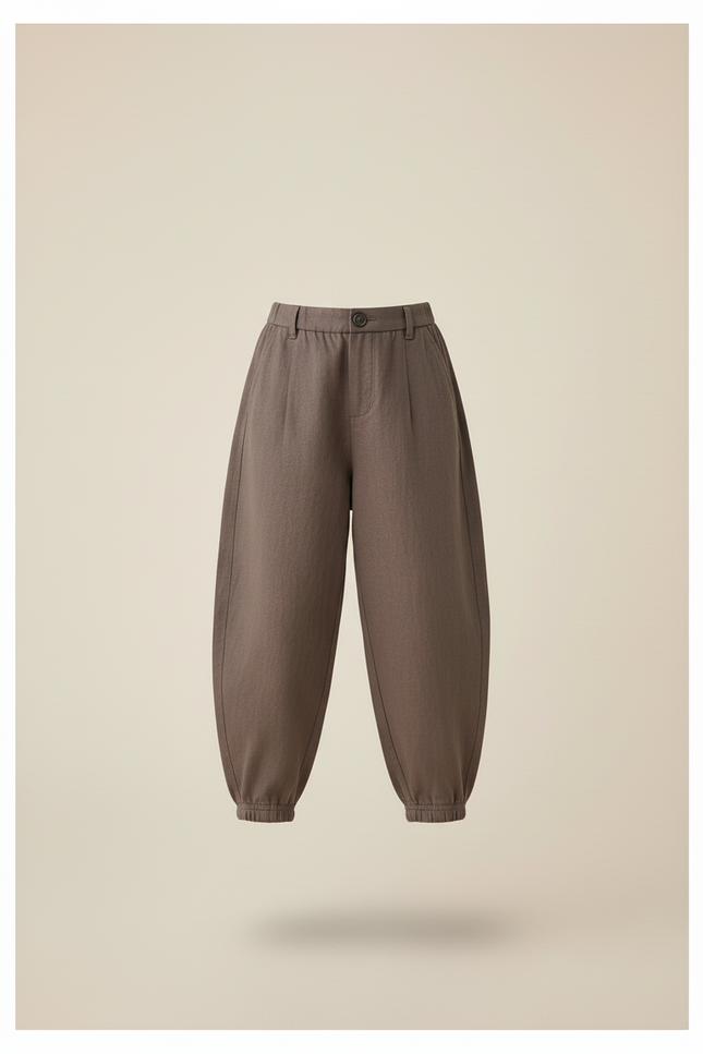 Pantalon Baggy Marron Ample Coton Enfant Décontracté Élastique - vue 3
