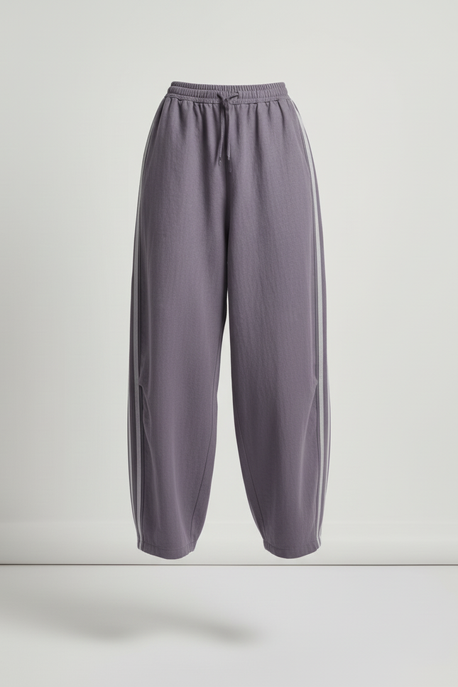Pantalon Baggy Gris Rayures Ample Décontracté Cordon - Lin - vue 3