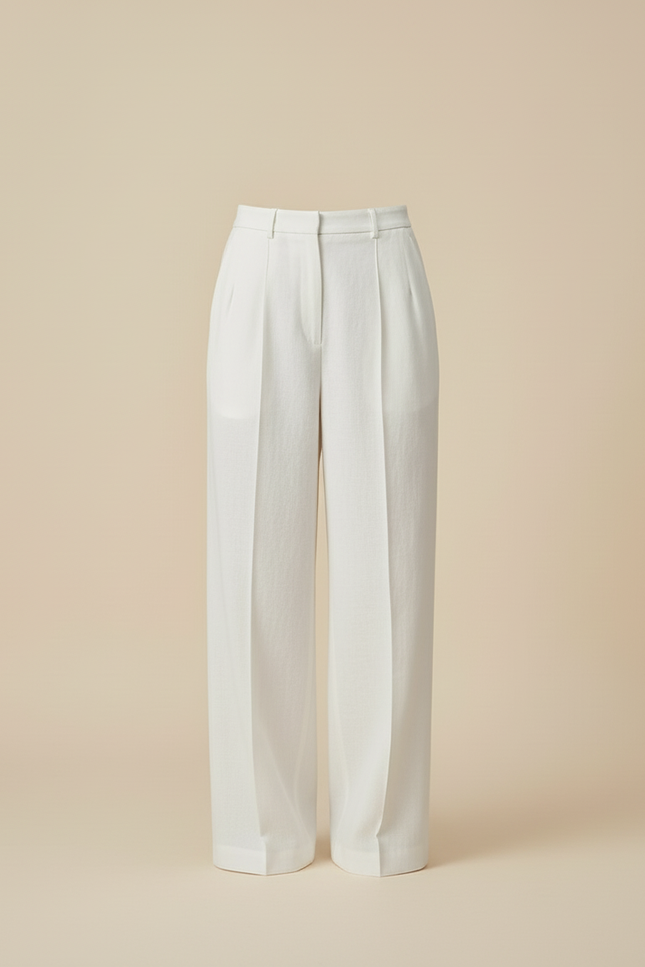 Pantalon Baggy Blanc Lin Ample Taille Haute Femme - vue 3