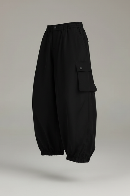 Pantalon Baggy Noir Ample Cargo Décontracté Unisexe - Polyester - vue 3