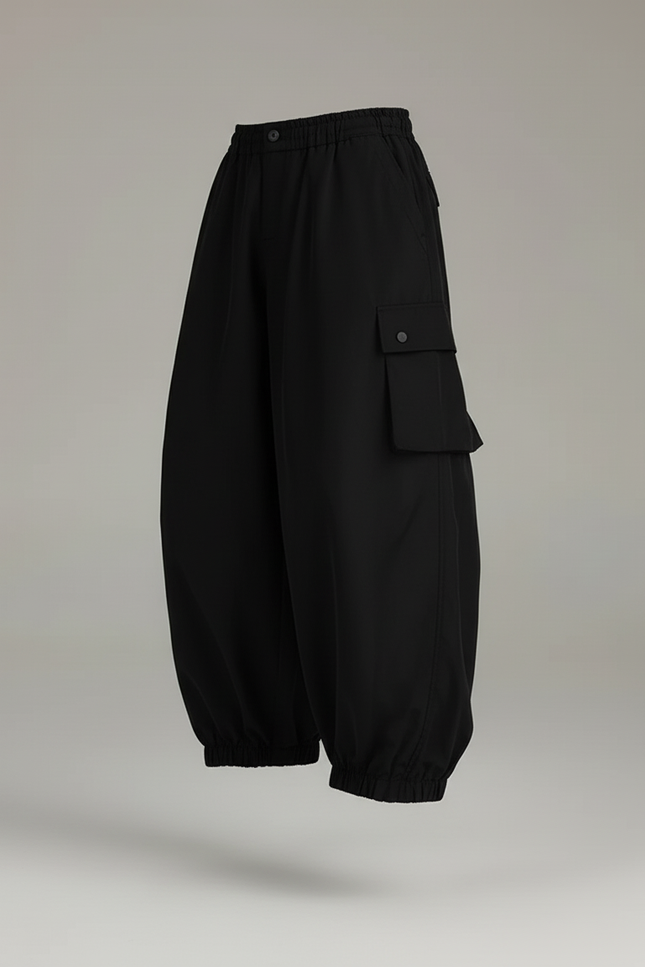 Pantalon Baggy Noir Ample Cargo Décontracté Unisexe - Polyester - vue 3