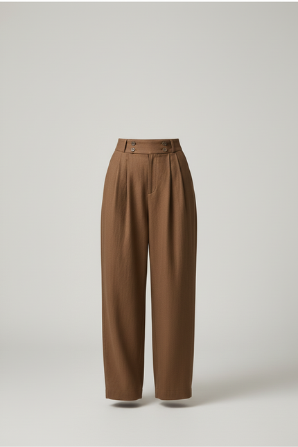 Pantalon Baggy Marron Ample Taille Haute Plissé - Laine - vue 3