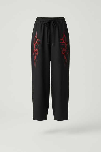 Pantalon Baggy Noir Ample Coton Imprimé Streetwear Femme - Lin - vue 3