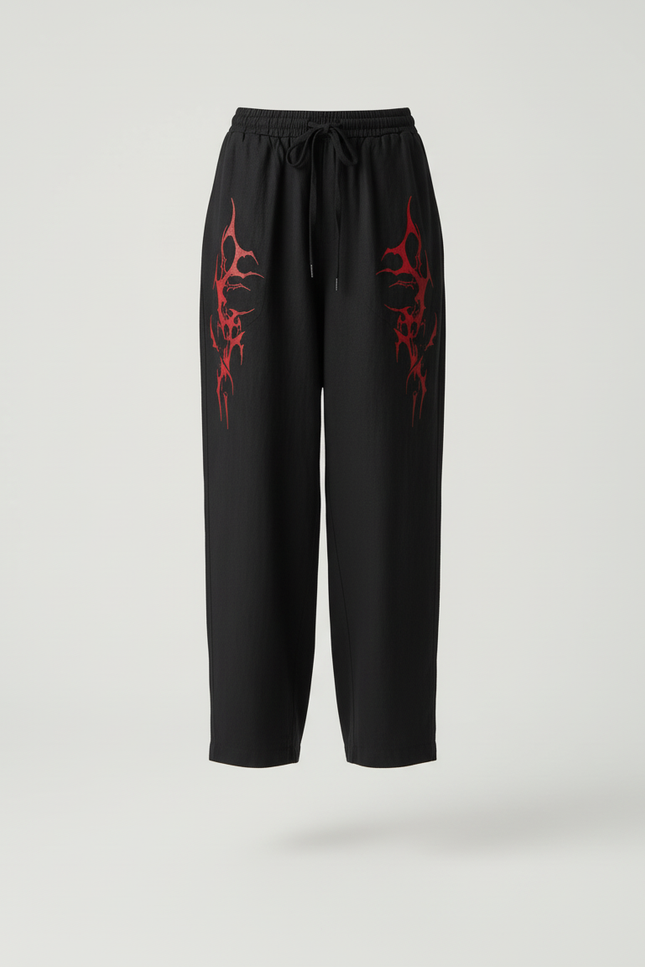 Pantalon Baggy Noir Ample Coton Imprimé Streetwear Femme - Lin - vue 3
