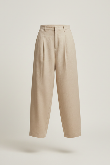 Pantalon Baggy Beige Plissé Fluide Lin Élégant - vue 3