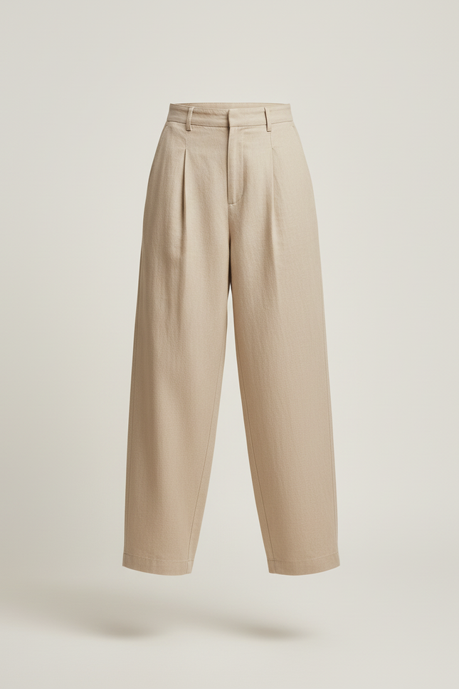 Pantalon Baggy Beige Plissé Fluide Lin Élégant - vue 3
